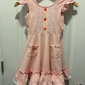 Girls Peach Ruffle Hem Dress with Pocket Detail